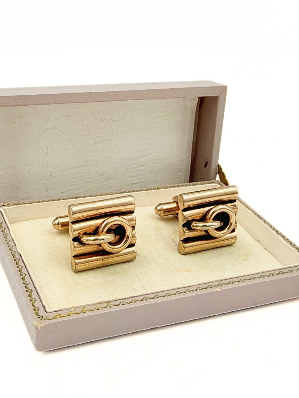 Hickok Signed Retro Modern Rose Gold Plated Stirrup Motif Cufflinks